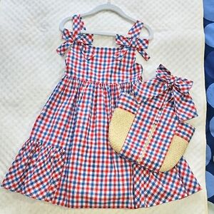 Brand New-no Tags  Red and Blue Plaid Dress with Matching Bag